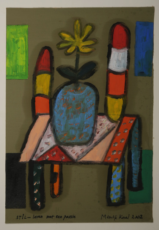 Meertje Kaal - Olieverf en collage, op board, Stilleven met een passie kopen? Bied vanaf 35!