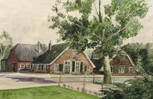 Nic Loning - Aquarel, Boerderijen - Ingelijst kopen? Bied vanaf 1!