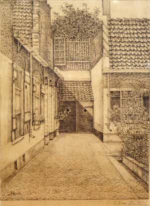 Antoinette van Hoytema - handgesigneerde ets - straatgezicht verkocht voor € 70!