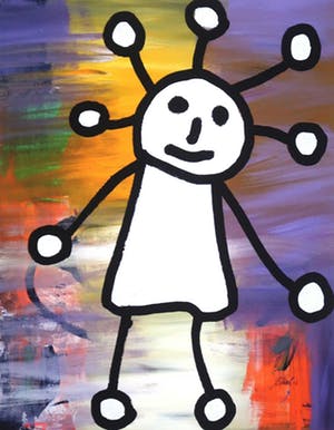 Paul Indrek Kostabi - Zeefdruk, Figuur tegen kleurrijke achtergrond kopen? Bied vanaf 1!