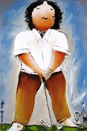 Theo Broeren - Acryl op doek, Watergolfer (Groot) verkocht voor € 80!