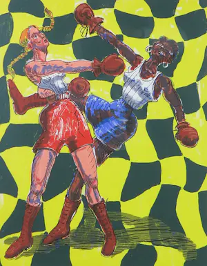 Frans Franciscus - Zeefdruk, Boksende vrouwen - Ingelijst kopen? Bied vanaf 50!