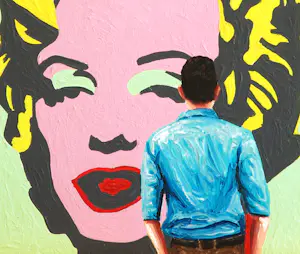 Gerard Boersma - Marilyn- Schilderij van man kijkend naar portret door Andy Warhol kopen? Bied vanaf 100!