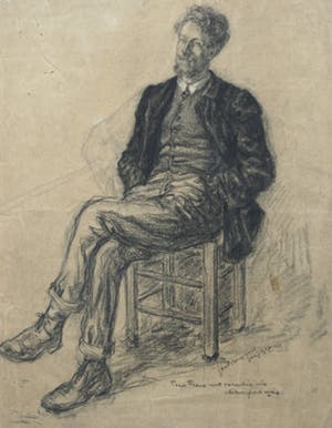 Niet of onleesbaar gesigneerd - tekening op papier - zittende man kopen? Bied vanaf 1!