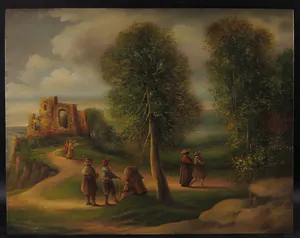 Niet of onleesbaar gesigneerd - Olieverf op paneel, Landschap kopen? Bied vanaf 1!