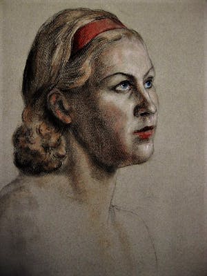 Frits Schiller - Fraai Pastelkrijt op Papier portret van Jonge Vrouw geigneerd kopen? Bied vanaf 1!