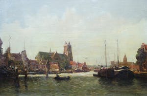 Jan Simon Knikker (sr.) - maroufle (olieverf op doek op paneel) - havengezicht kopen? Bied vanaf 299!