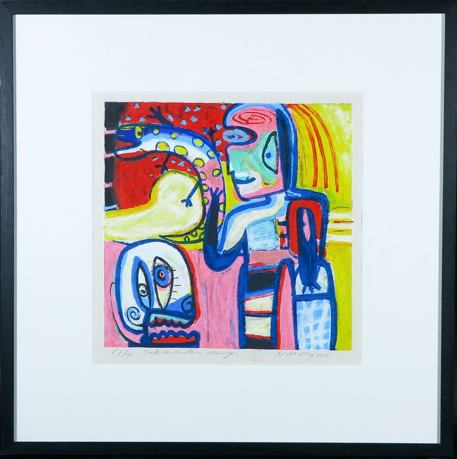 Henk Vierveijzer - Zeefdruk, Salamanders vangen - Ingelijst verkocht voor € 40!