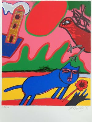 Corneille - BLAUWE KAT / KLEURZEEFDRUK / 56x38cm / SIG / 1996 kopen? Bied vanaf 120!