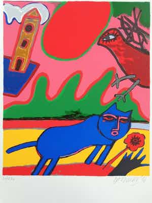Corneille - BLAUWE KAT / KLEURZEEFDRUK / 56x38cm / SIG / 1996 verkocht voor € 120!