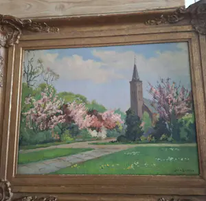 Louis Soonius - Parklandschap met kerk kopen? Bied vanaf 275!