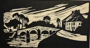 Eugene Lucker - Brug over de Roer in Roermond - twee etsen en een houtsnede kopen? Bied vanaf 35!