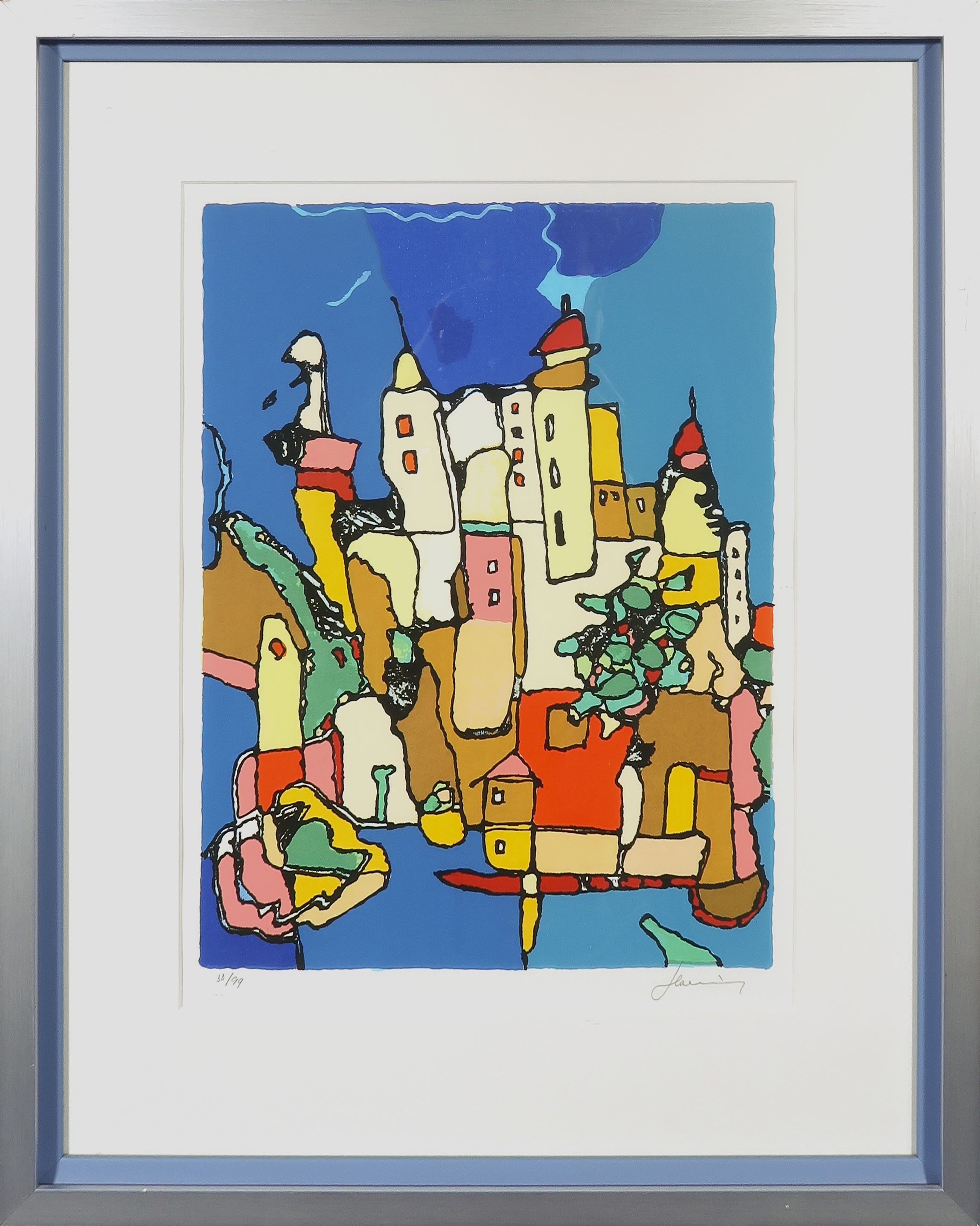 Niet of onleesbaar gesigneerd - Zeefdruk, Fantasie Stad II - Ingelijst kopen? Bied vanaf 1!