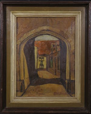 Niet of onleesbaar gesigneerd - Olieverf op paneel, Steegje - Ingelijst kopen? Bied vanaf 1!