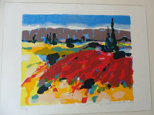 Willem Brauck - Zeefdruk, Landschap met gedicht van Michel Martins. kopen? Bied vanaf 35!