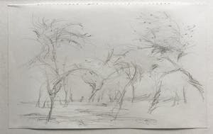 Willem den Ouden - Vier tekeningen in passe-partout, Rivierlandschapjes kopen? Bied vanaf 140!