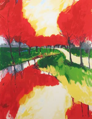 Gerda Elfring - Zeefdruk, Landschap met bomen - Ingelijst (Groot) kopen? Bied vanaf 50!