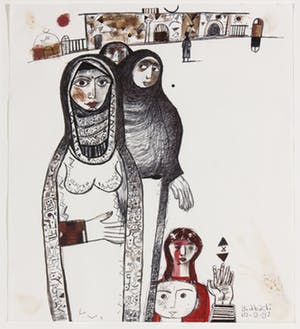 Yousif Chati Abami - Lot van drie werken in gemengde techniek op papier, Zonder titel kopen? Bied vanaf 1!