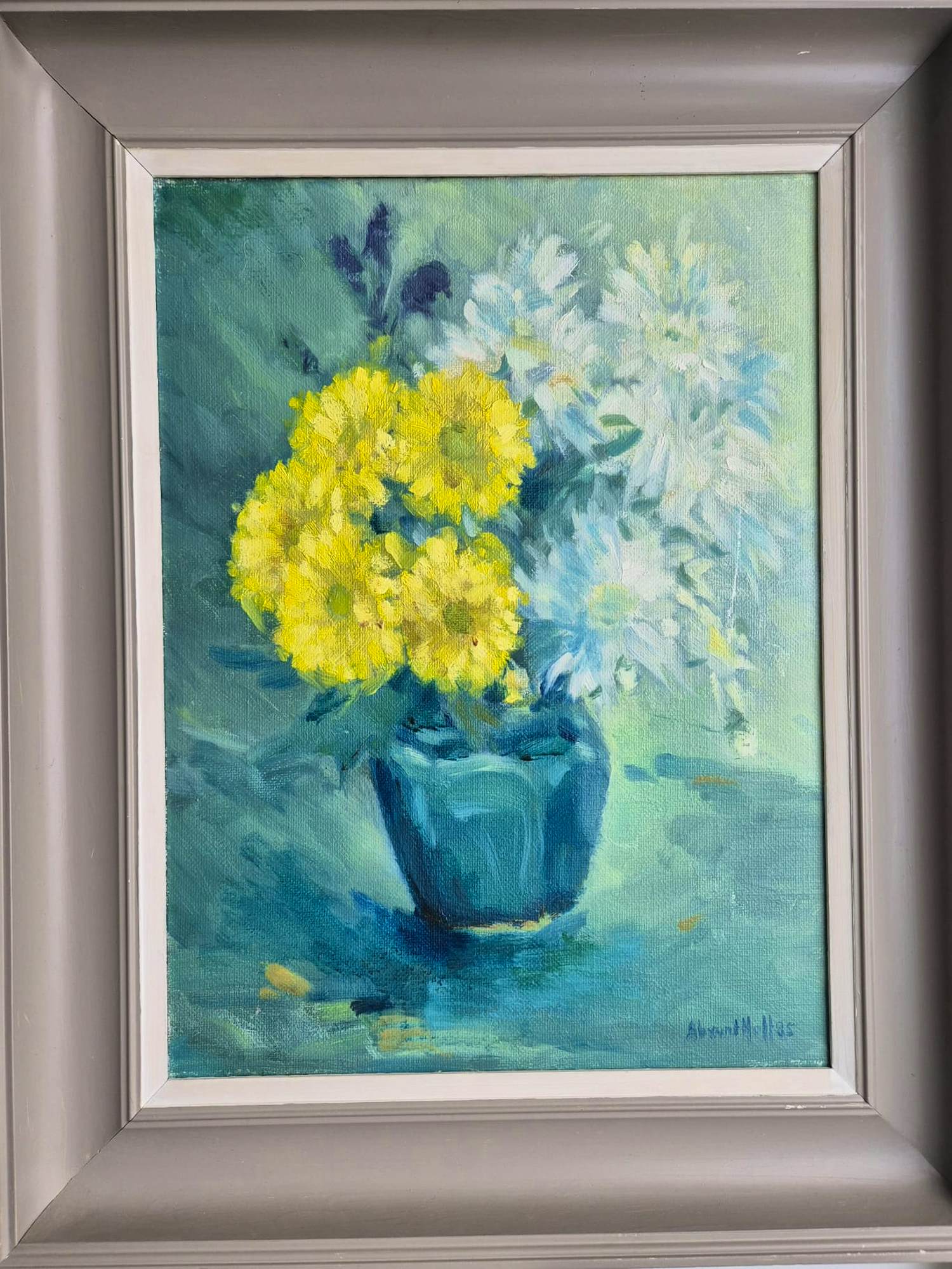 Ab van 't Hoff - Gele en Witte bloemen in een gemberpot kopen? Bied vanaf 50!