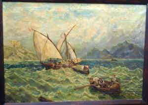 Niet of onleesbaar gesigneerd - Olieverf op doek , “Zeegezicht” – ingelijst , 69 x 89 cm verkocht voor € 10!