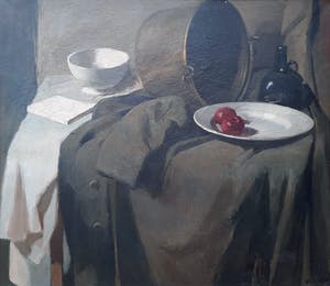 Arie van Mever - Stilleven met jas en wit bord - olieverf - groot - ingelijst - 21613 kopen? Bied vanaf 195!