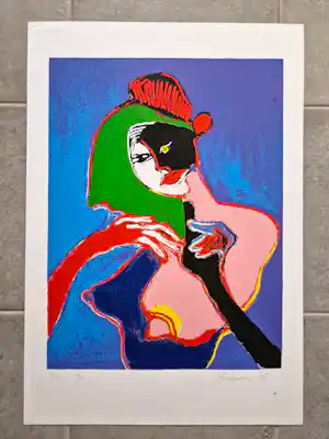 Peter Diem - Grote erotische lithografie "Naakt full frontal" potloodgesigneerd verkocht voor € 60!