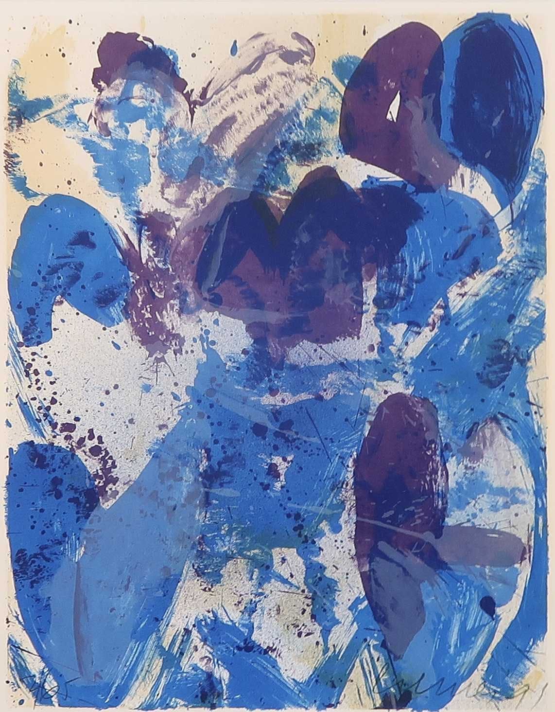 Jan Cremer - Zeefdruk, Blauwe en paarse tulpen - Ingelijst kopen? Bied vanaf 150!