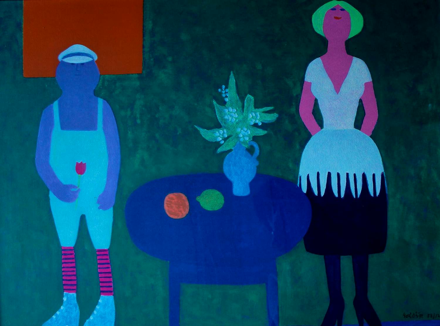 Jan Roëde - Ingelijste litho: Twee figuren in een woonkamer kopen? Bied vanaf 150!