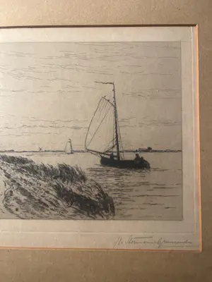 Carel Nicolaas Storm van 's-Gravesande - Ets, water, zeilboten, weiland, dijk, IJsselmeer? kopen? Bied vanaf 50!