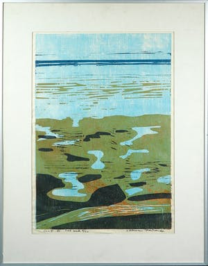 Piet Lont - 4 kleuren houtsnede, Nat wad - Ingelijst kopen? Bied vanaf 35!