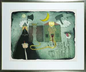 Michel van Overbeeke - Kleurenets met bladgoud, Once have happened - Ingelijst verkocht voor € 50!