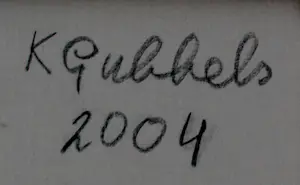 Klaas Gubbels - Ingelijste gemengde techniek op doek: Verschoven lijnen rood - 2004 kopen? Bied vanaf 2399!