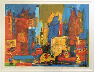Ad Verstijnen - Big City | vrolijke kleuren zeefdruk (ingelijst) kopen? Bied vanaf 175!