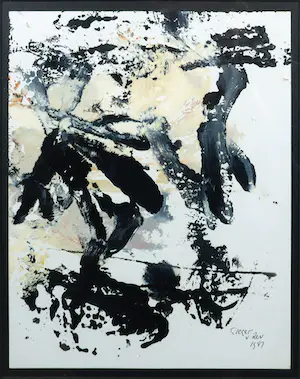 Fred Sieger - Gemengde techniek op papier, Abstracte compositie - Ingelijst kopen? Bied vanaf 1!