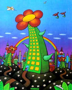 Dadara - zeefdruk: Flowerbuilding verkocht voor € 95!