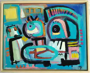 Jasper Banen - Acrylverf op doek , ingelijst , De Rij – 2014 vendu pour 160€ !