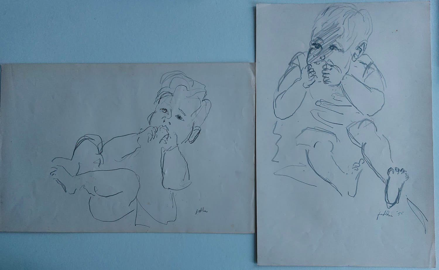 Jan van der Zee - 2 potloodschetsen kopen? Bied vanaf 40!