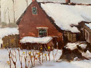 Niet of onleesbaar gesigneerd - boerderijtje in sneeuw kopen? Bied vanaf 1!