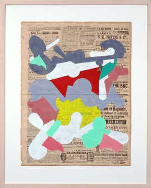 Henri Plaat - Gouache op krantenpapier, Zonder titel - Ingelijst verkocht voor € 150!