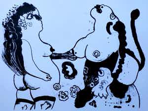 Ed Dukkers - litho: Sfinx en meisje - 1968 verkocht voor € 40!