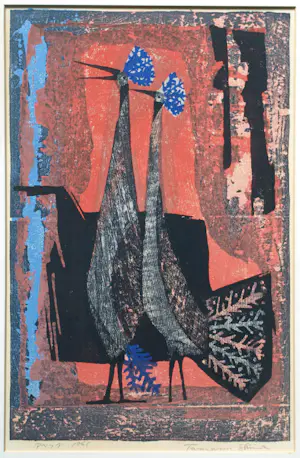 Shima Tamami (島珠実) - Japanse houtsnede , Twee vogels , Twee Pauwen - 1961 kaufen? Bieten Sie von 125!