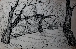 Herman Bieling - Pentekening: Bomen kaufen? Bieten Sie von 25!
