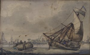 Casparus Johannes Morel - Aquarel, Rivierlandschap met scheepje op de oever kopen? Bied vanaf 1!