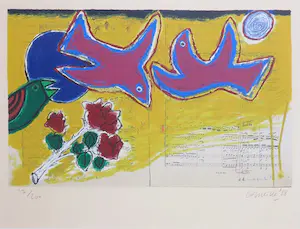 Corneille - Zeefdruk, Hommage à Mozart - Ingelijst kopen? Bied vanaf 200!