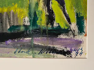 Henk Willemse - Grote, in 1984 gemaakte gemengde techniek (oa plakaatverf) "paarden in wei" kopen? Bied vanaf 149!