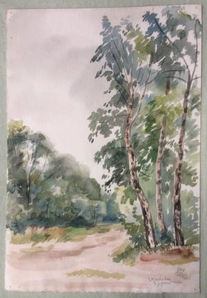 Han Krug - Aquarel "Corversbos" Hilversum 1960 kopen? Bied vanaf 35!