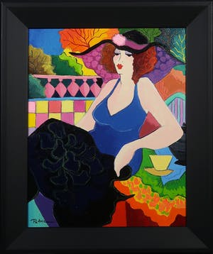 Niet of onleesbaar gesigneerd - Acryl op doek, Vrouw met hoed - Ingelijst kopen? Bied vanaf 1!