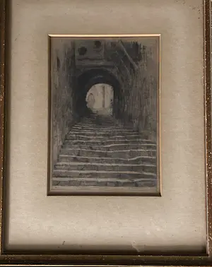 Marius Bauer - Stenen trap met doorkijk in stad. kopen? Bied vanaf 95!