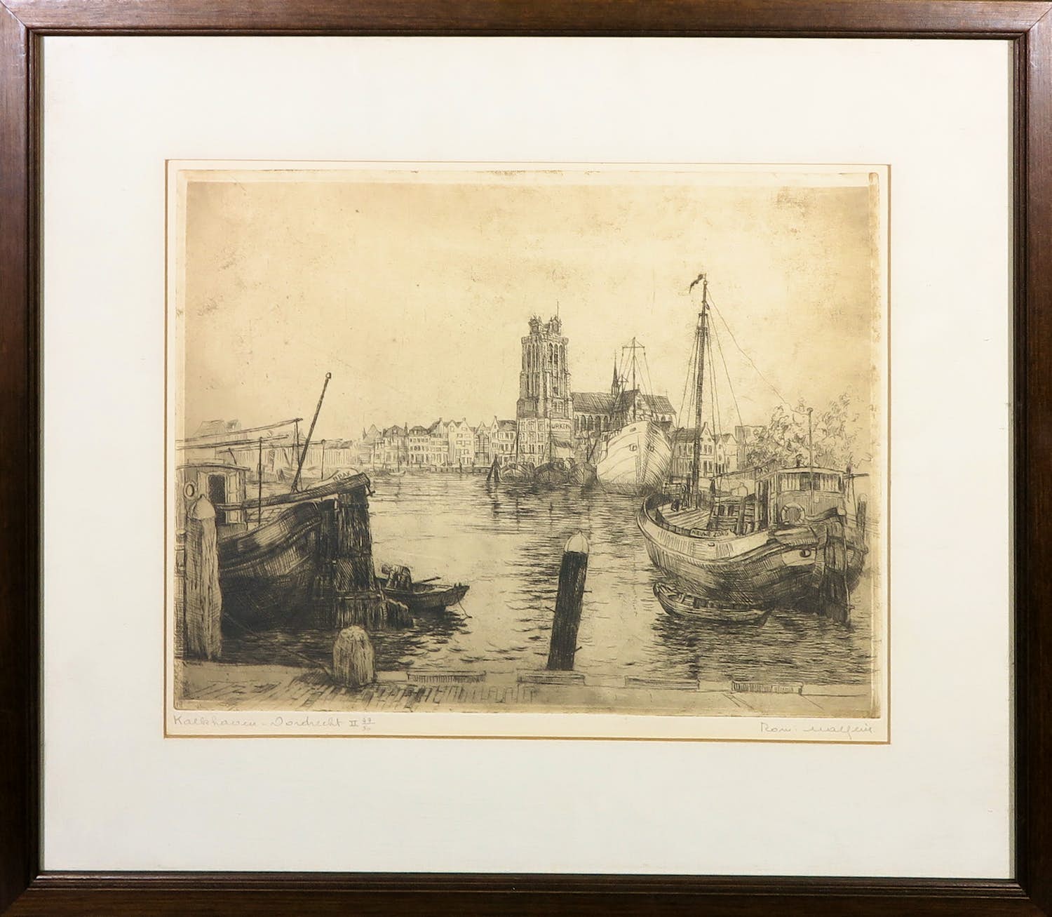 Romain Malfliet - Ets, Kalkhaven te Dordrecht - Ingelijst verkocht voor € 1!