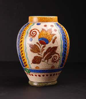 Plateelbakkerij Zuid-Holland - Vaas met floraal decor 'JOMA' | Nederland | 1957 verkocht voor € 19!